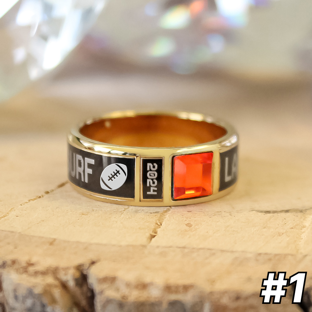 Custom Football Band Ring | Personalized Team Keepsake with Engraved Name, Year & Gemstone