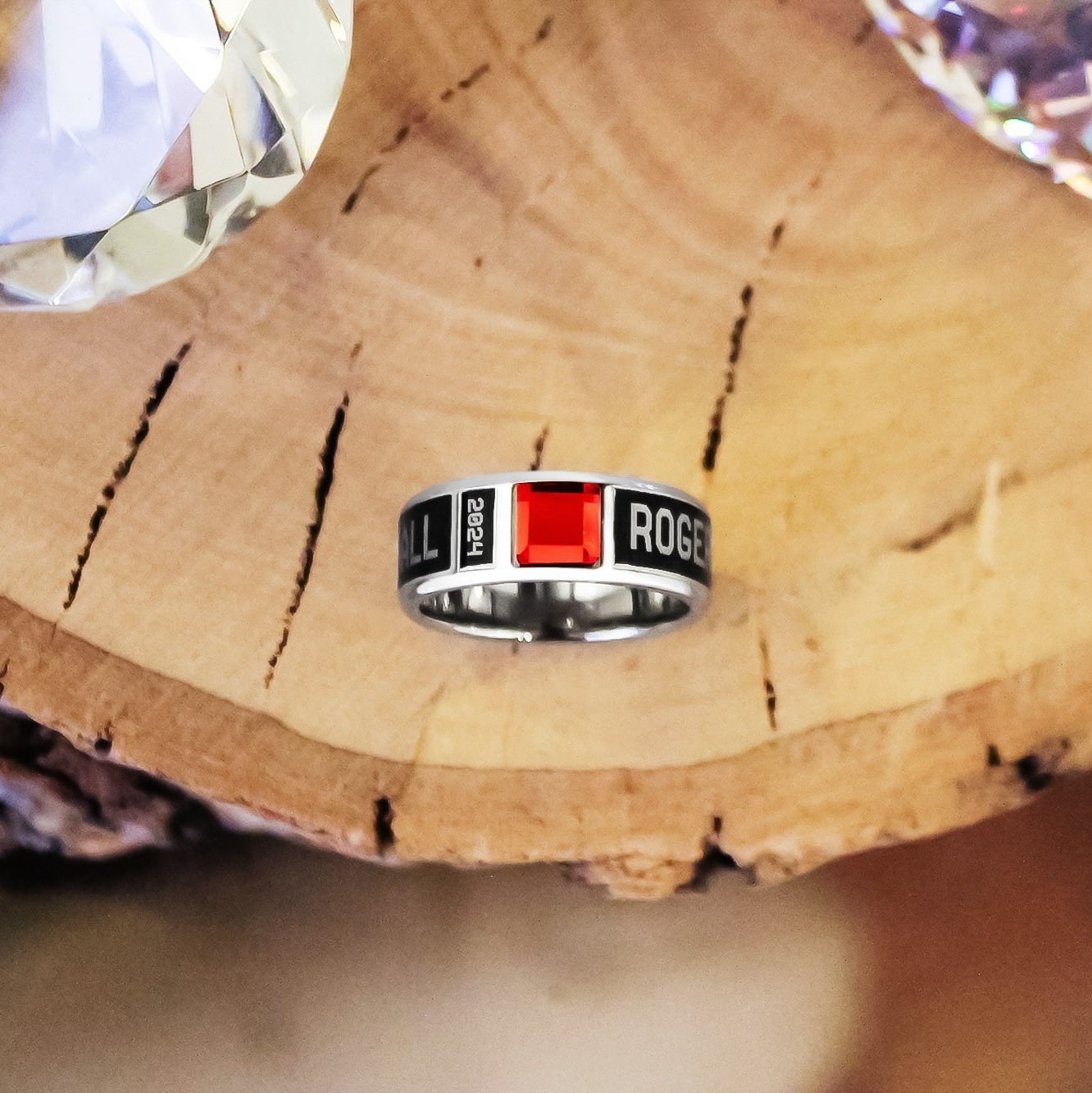 Customizable Team Ring | Personalized Keepsake with Engraved Team Name, Year, and Gemstone