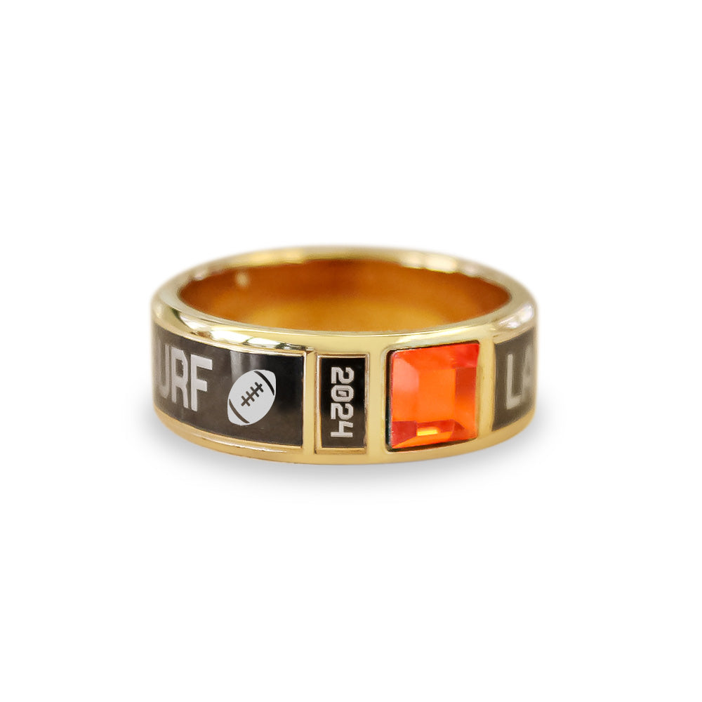 Custom Football Band Ring | Personalized Team Keepsake with Engraved Name, Year & Gemstone