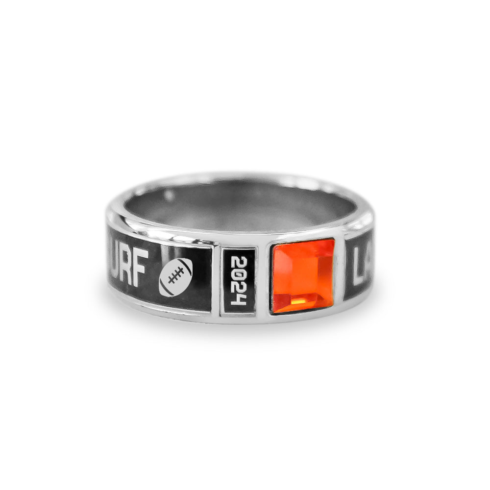 Custom Football Band Ring | Personalized Team Keepsake with Engraved Name, Year & Gemstone