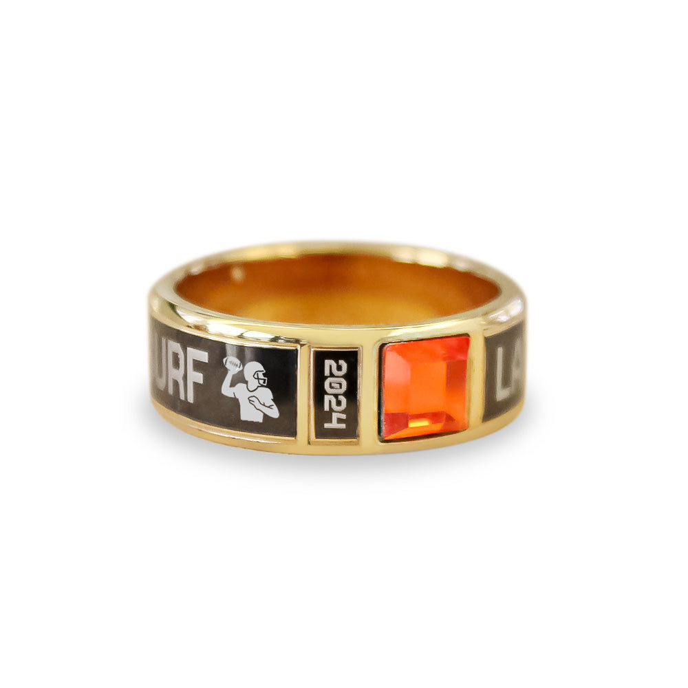 Custom Football Band Ring | Personalized Team Keepsake with Engraved Name, Year & Gemstone