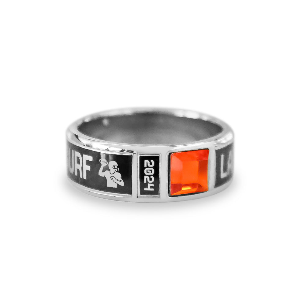 Custom Football Band Ring | Personalized Team Keepsake with Engraved Name, Year & Gemstone
