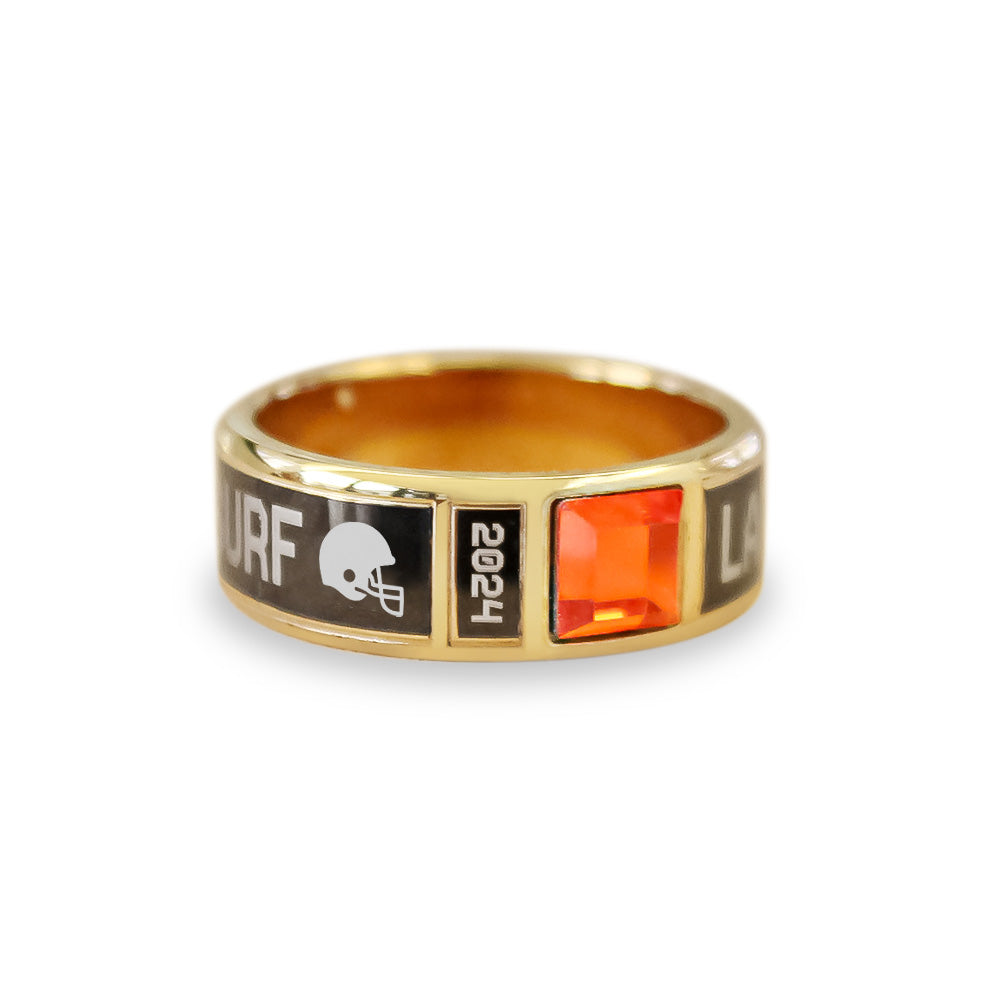 Custom Football Band Ring | Personalized Team Keepsake with Engraved Name, Year & Gemstone