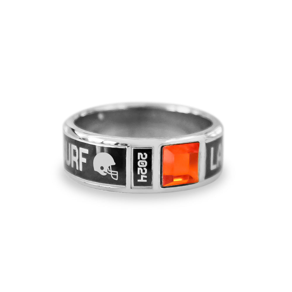 Custom Football Band Ring | Personalized Team Keepsake with Engraved Name, Year & Gemstone