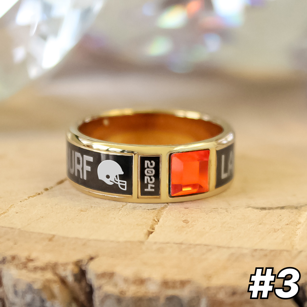 Custom Football Band Ring | Personalized Team Keepsake with Engraved Name, Year & Gemstone