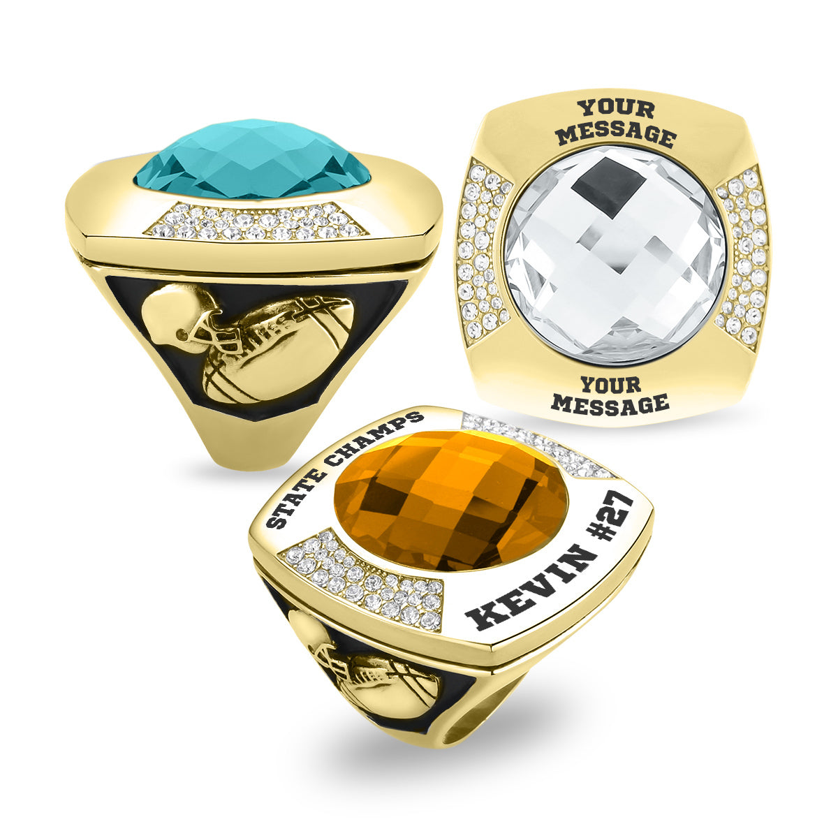 Personalized XL Football Championship Ring - MVP Ring, Coach's Ring, Hall of Fame