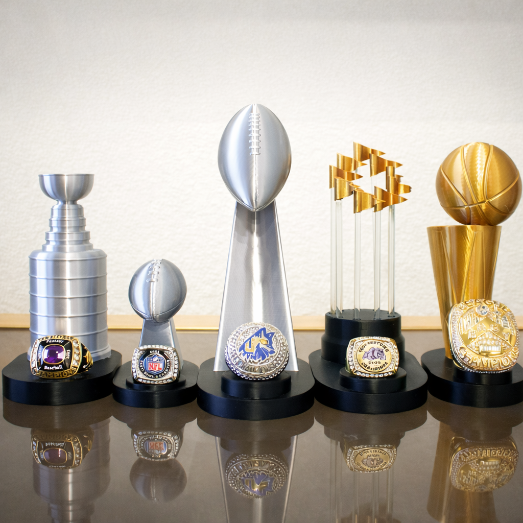 Sports Trophy Ring Holder – Basketball, Football & Hockey Ball Display Stand